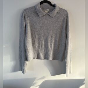 Club Monaco Cashmere Heathered Grey Sweater with Collar. NWT. Size M-L